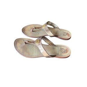 Tory Burch Women's Gold Thora Thong Flat Casual Sandals - 6 1/2 M
